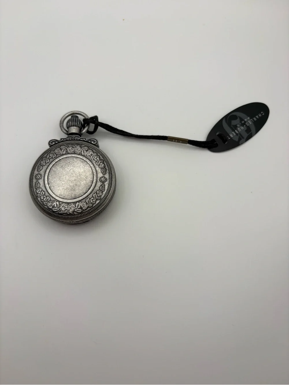 New in Box Charles-Hubert Paris Antiqued Chrome Finish Steam Engine Pocket Watch